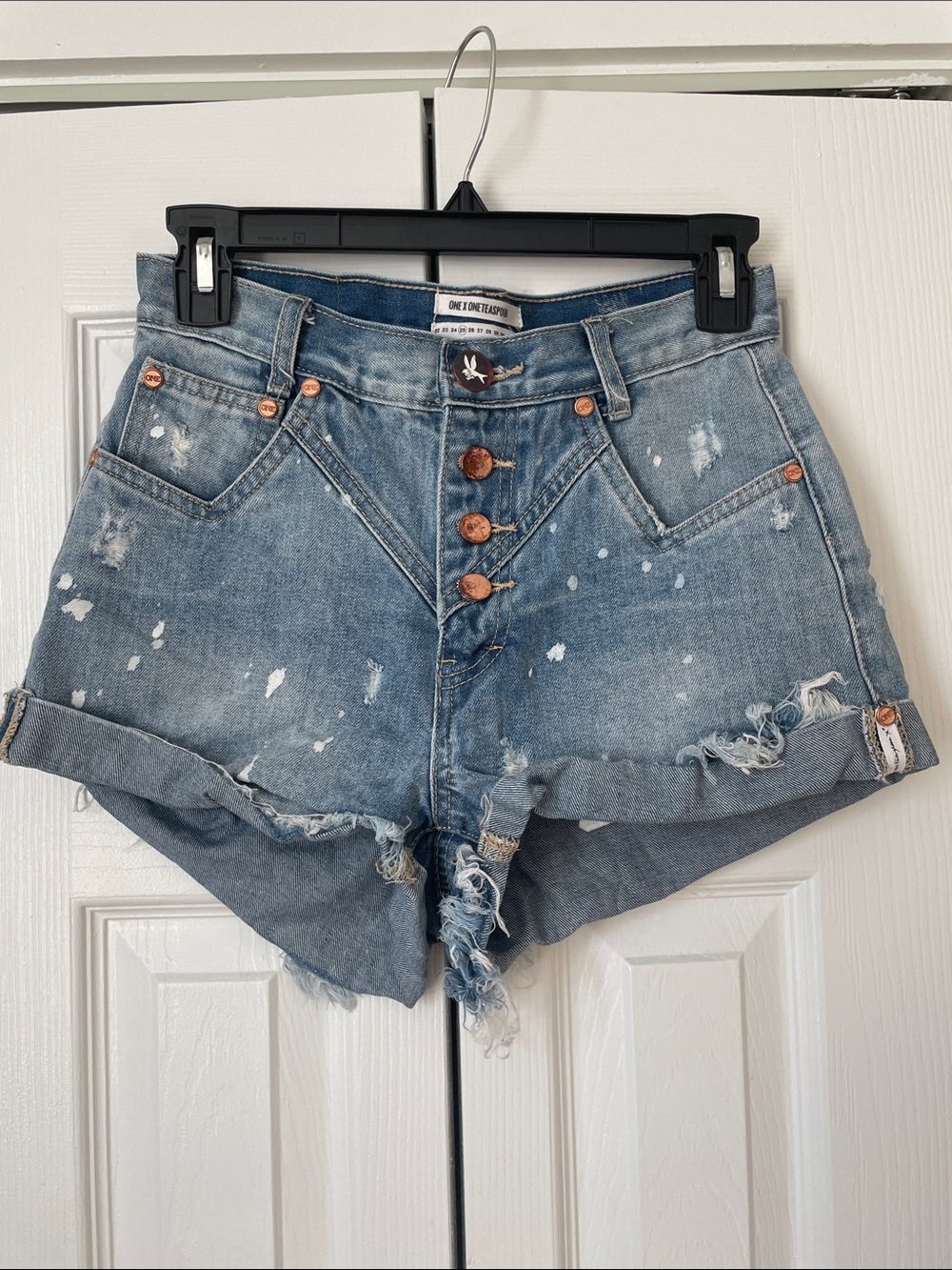 One by One Teaspoon Hawks High Waist Distressed Denim Shorts